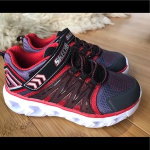 Little Kids Skechers S Lights Size 8 (9) Red/Gray